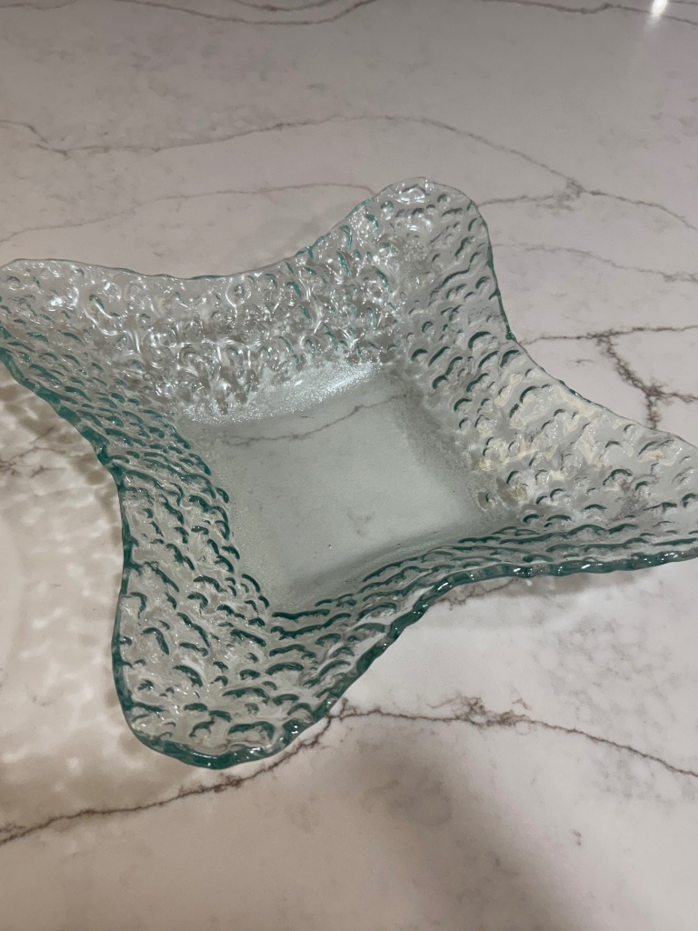 Aqua Textured Glass Bowl | Coastal Decor | Freeform Art Glass Dish